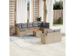Vidaxl 10 Pcs Conj. Sofás Jardim C/ Almofadões Vime Pe Bege Misturado