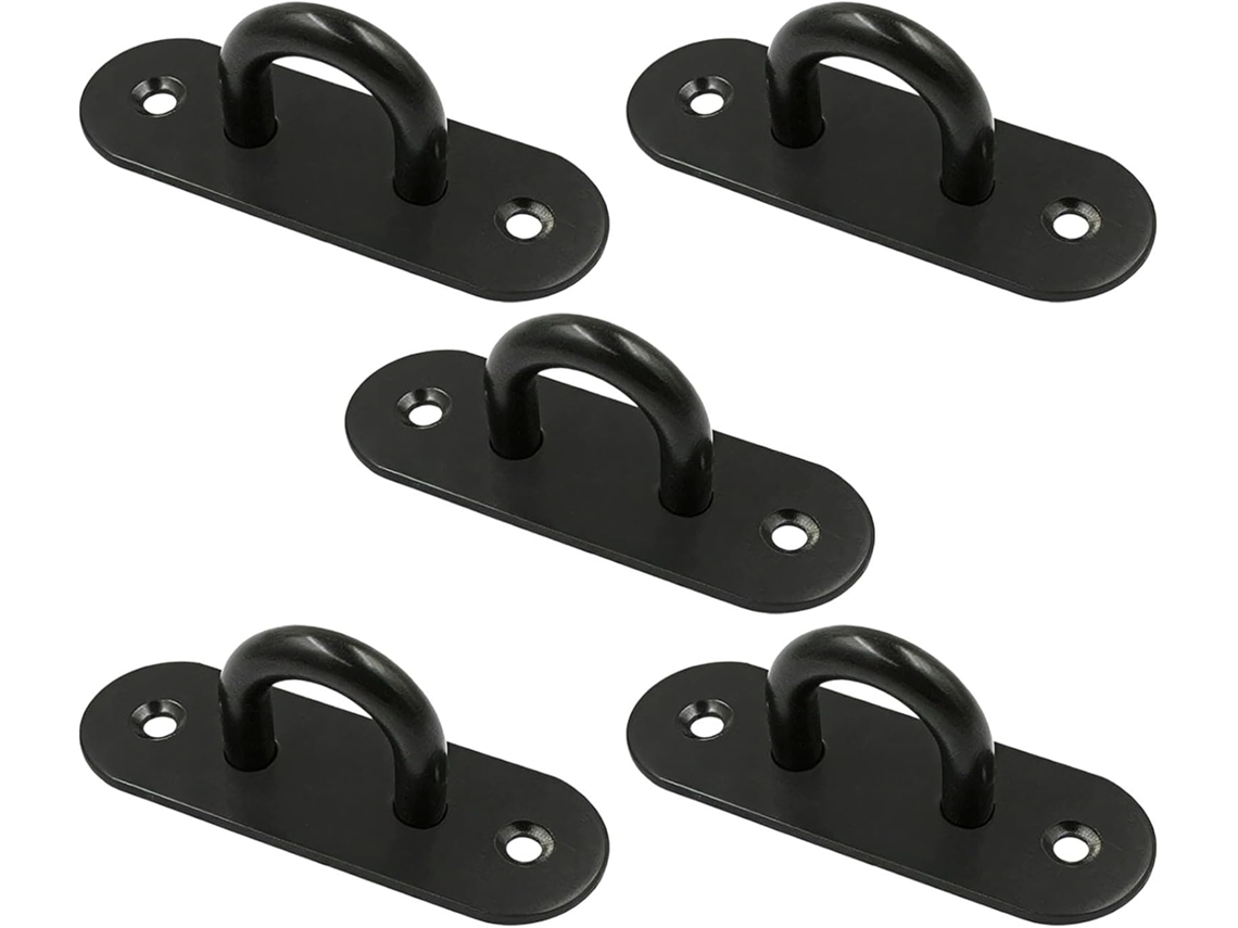 Conjunto De 5 Ganchos Aço Inoxidável, 9, 9cm, Pretos, Teto, Formato Oval, Resistentes, Com Furo De 0, 6cm 0, 25 Polegadas