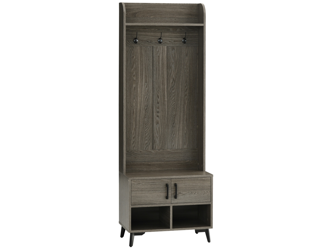 Móvel Cabide de Entrada Melamina de Madeira Cor Cinzento 60x34x170 cm Homcom