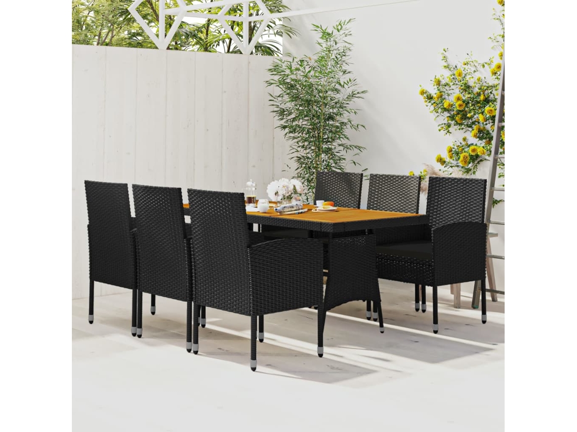 Conjunto 7 Peças Jantar P/ Exterior Vime Pe Preto Dkd Home Decor