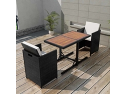 Vidaxl 3 Pcs Conjunto Bistrô Com Almofadões Vime Pe Preto