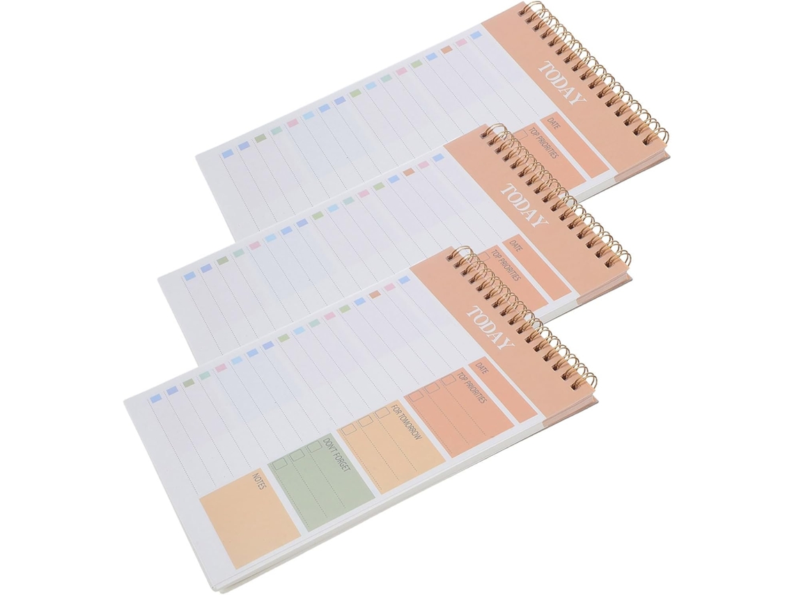 Bloco de notas para planejamento diário, gerenciamento de tempo, 3 cadernos portáteis de papel e metal, 52 folhas.