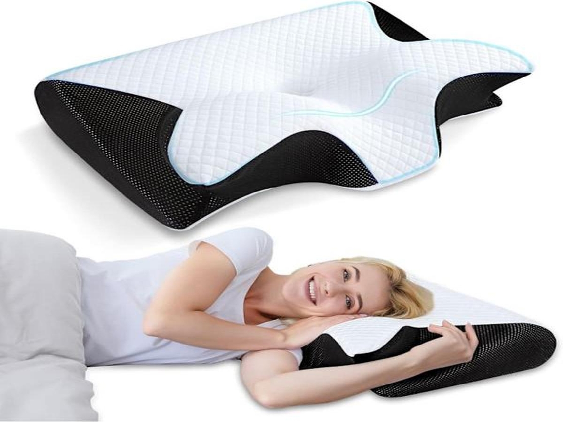 Lurelia Almofada Antirronco, Espuma Viscoelástica, Ergonómica, Ortopédica, Respirável, Hipoalergénica, Removível, Sono Descanso, Preto