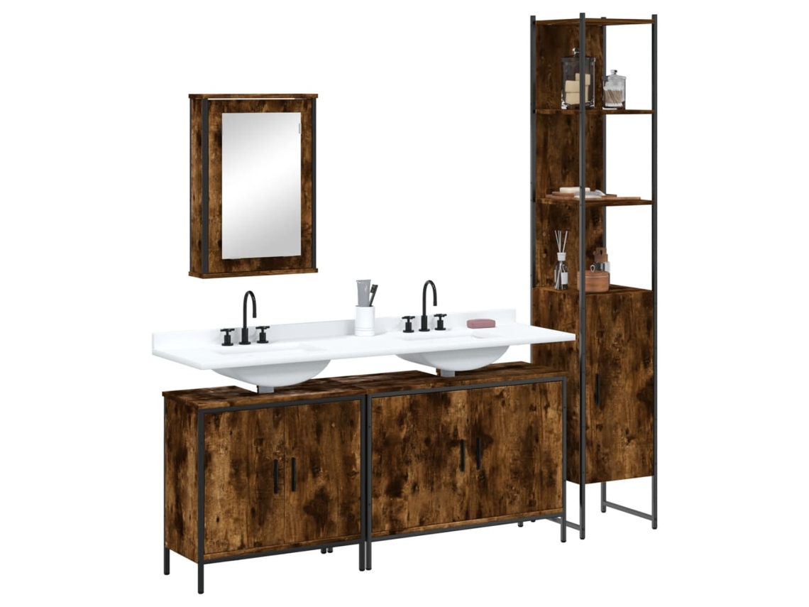 Vidaxl 4pcs Conjunto De Móveis Wc Derivados De Madeira Carvalho Fumado