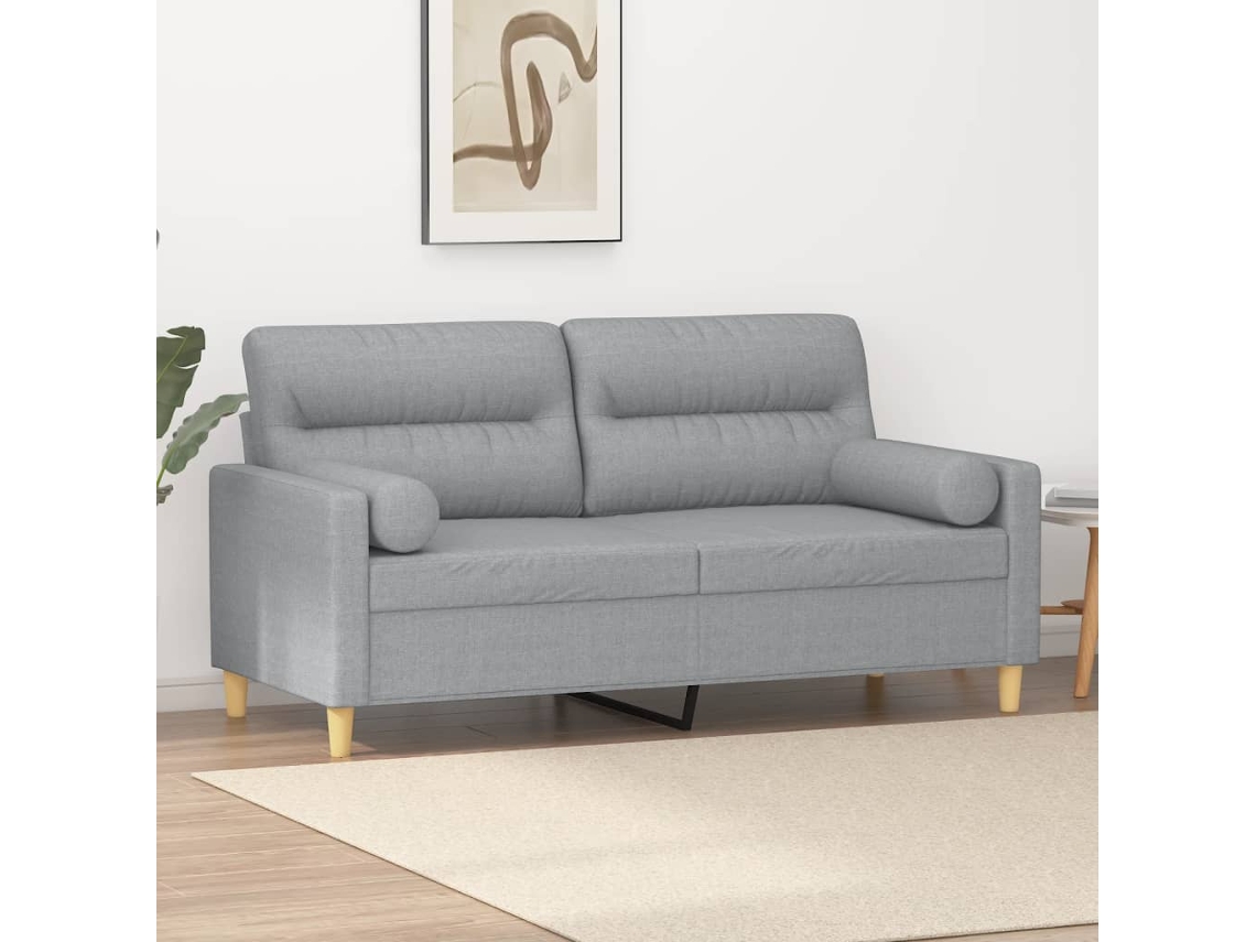Vidaxl Sofá 2 Lugares + Almofadas Decorativas 140cm Tecido Cinza-claro