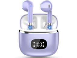 Auscultadores Bluetooth 5.3 Graves 40h Reprodução Led Microfone Cancelamento Ruído IP7 Roxo JIAPEI
