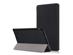 Capa com suporte para Huawei Mediapad T5 em plástico e couro sintético, Preta