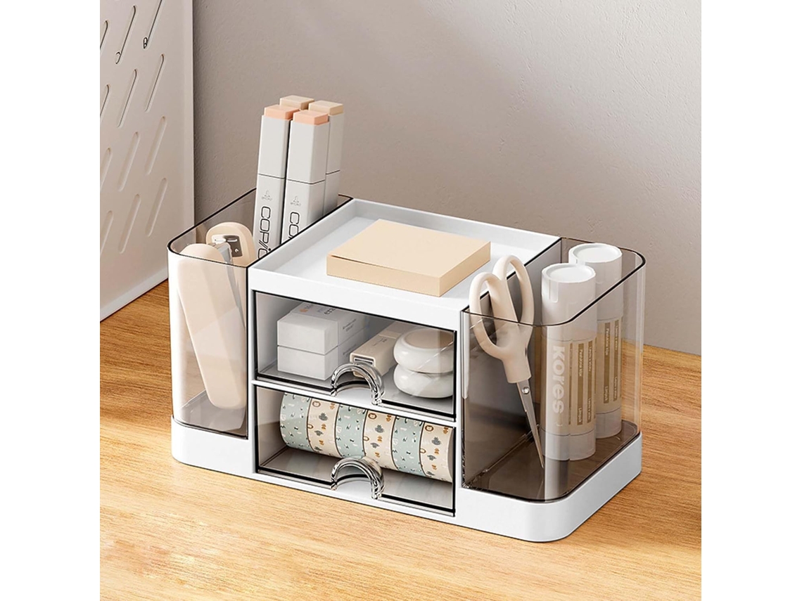 Organizador de Mesa com 2 Gavetas, Organizador de Plástico Transparente com 2 Compartimentos, Caixa Organizadora de Maquiagem para Casa BRILVIBERA