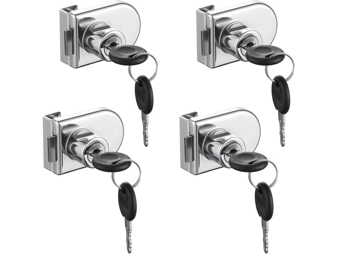 Fechadura Para Porta De Vidro, Conjunto 4 Fechaduras Came, Trava Segurança Armário Com Portas Vidro 5 A 8 Mm Sem Necessidade Furação (com Ch