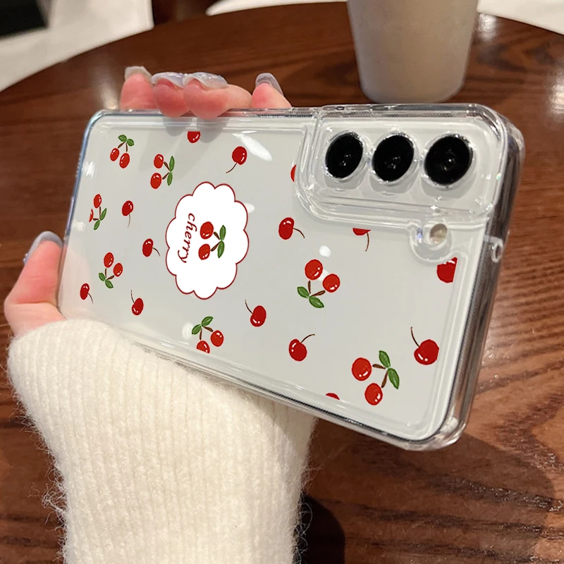 Capa Transparente De Tpu Para Celular Samsung A56 5g Com Estampa De Cereja E Laço (a728).