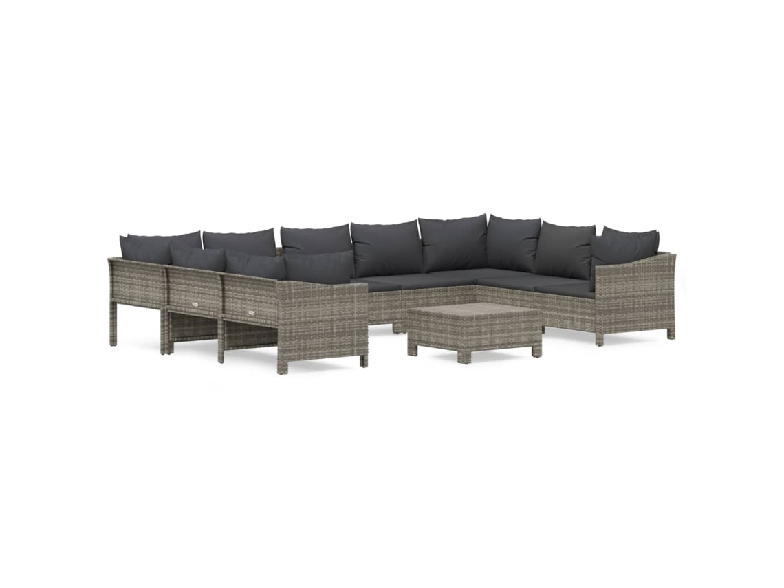 Conjunto de 10 Garden Lounge com Almofadões Vime Pe Cinzento MAISON EXCLUSIVE