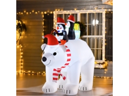 Urso Polar Natalino Inflável Led (206cm, com 2 Pinguins)