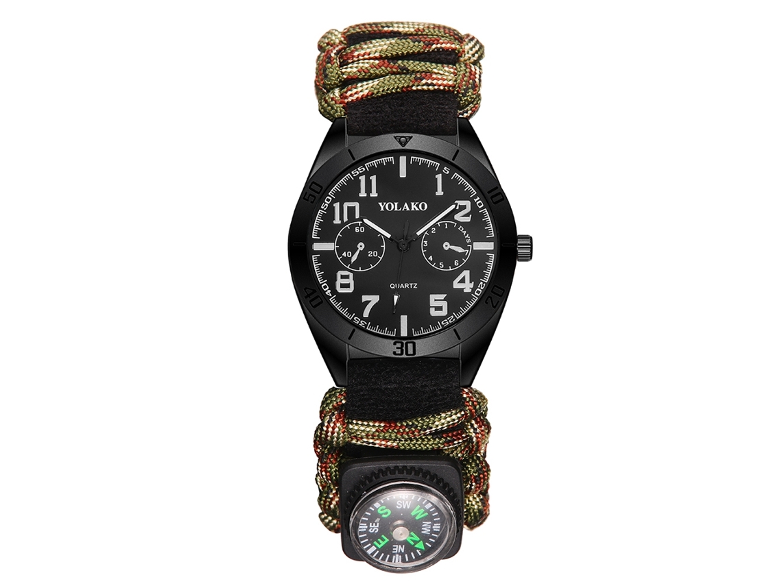 Relógio de pulso masculino com bússola para caminhadas, montanhismo e camping, verde.