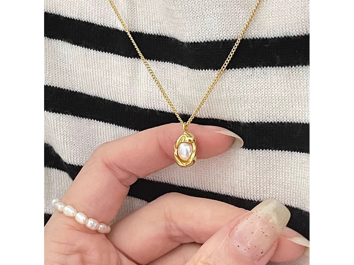 Colar Geométrico com Pérolas Naturais em Prata de Lei 925 , Estilo Ervilha, Design Elegante. MDUG (ouro)