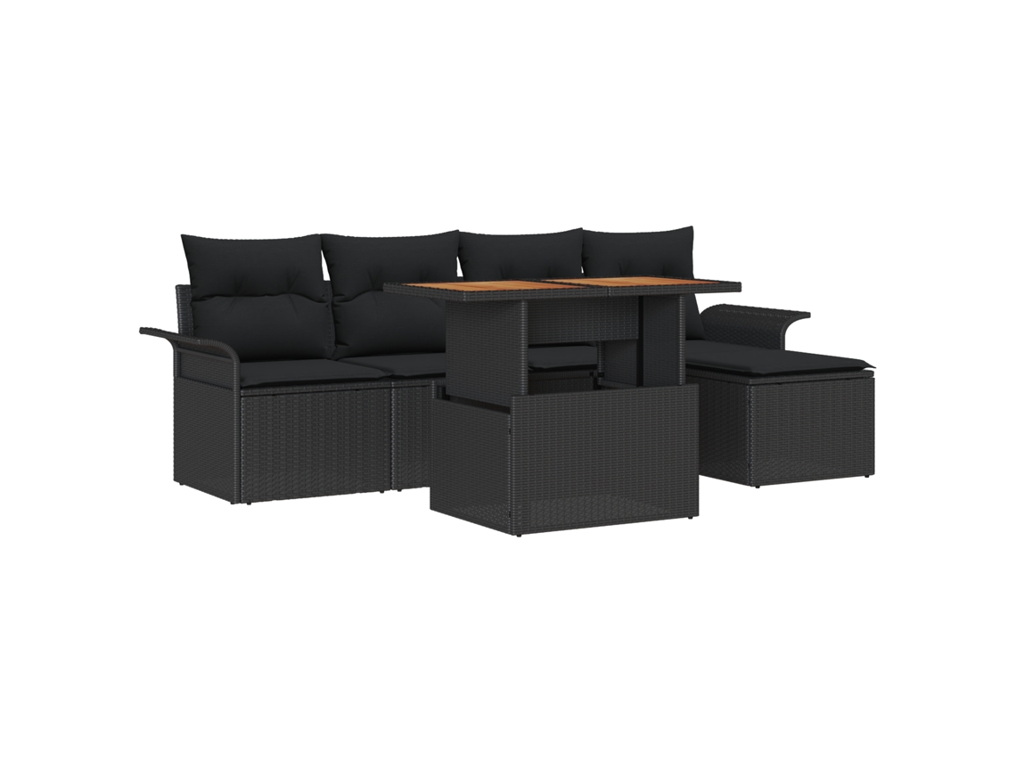 Conjunto 6 Mobiliário De Jardim Vidaxl Preto Vime Pe (100 X 55 X 73 Cm)