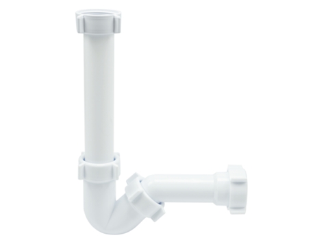 Sifão Longo de Lavatório para Bidé em Plástico Branco com Conjunto de Válvula de Escoamento para Casa de Banho