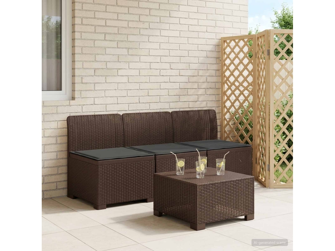 Vidaxl Sofá De Jardim 3 Lugares Com Almofadas Visual Rattan Pp