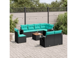 Vidaxl Conjunto De Sofá De Jardim De 9 Peças Com Almofadas Em Rattan Sintético Preto