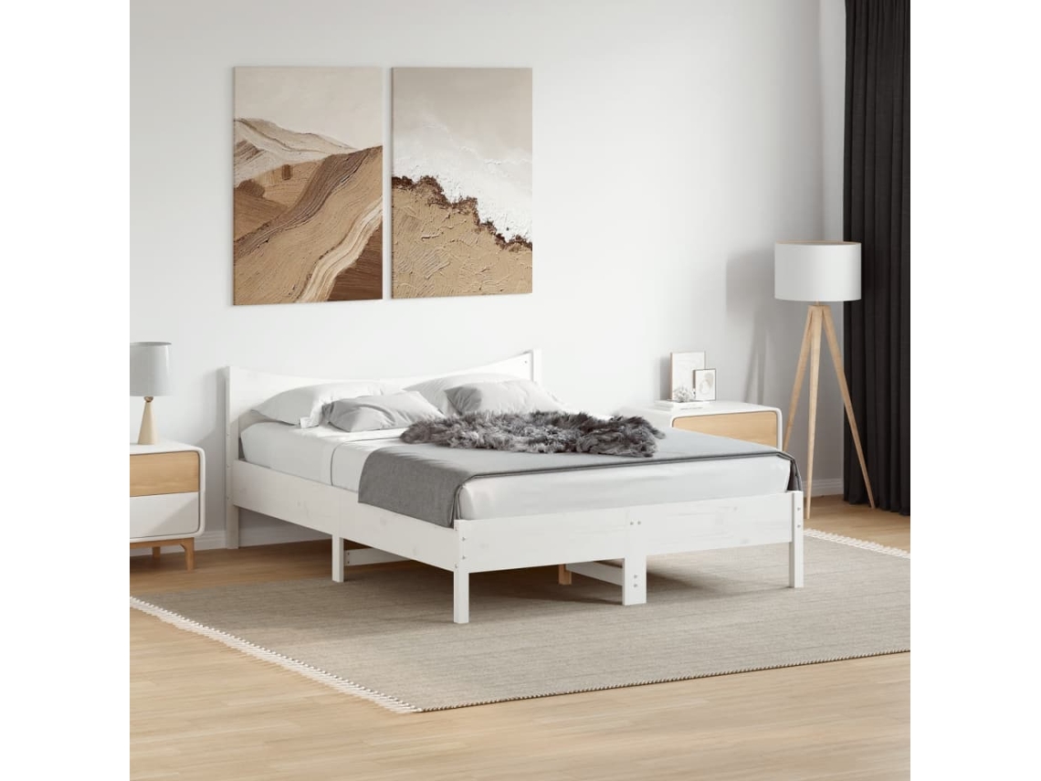 Vidaxl Cama Sem Colchão 140x190 Cm Madeira De Pinho Maciça Branco