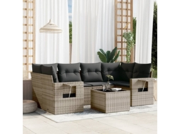 Vidaxl 7 Pcs Conjunto Sofás P/ Jardim C/ Almofadões Vime Pe Cinzento