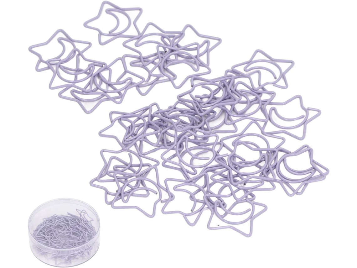 Conjunto de 100 clipes de papel vermelhos em formato de estrela de cinco pontas, pequenos e charmosos, ideais para organização.
