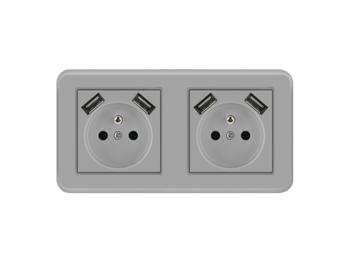 Tomada de parede estilo francês 16A, 8,2cm, com USB BRILVIBERA