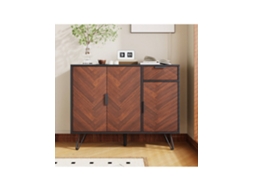 Aparador preto/madeira 90x30x71,5cm, com gaveta e prateleira ajustável, estilo Hvorstur moderno e funcional
