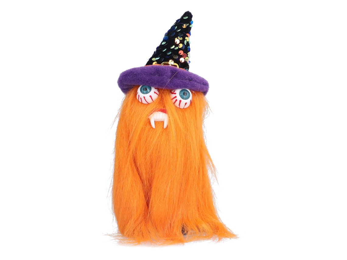 Boneca Ornamental Halloween Com Chapéu De Bruxa E Dente De Vampiro Laranja
