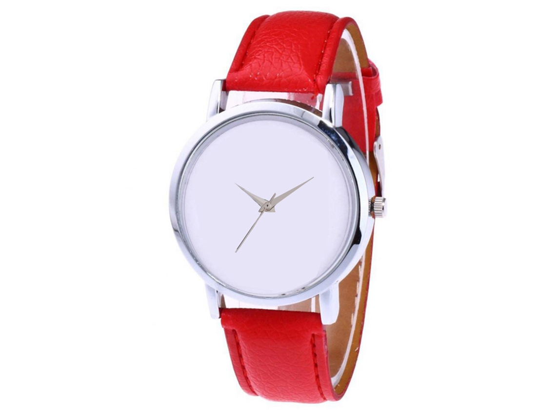Reloj De Pulsera De Cuarzo Unisex Con Correa De Cuero Pu Zhoulianfa Rojo