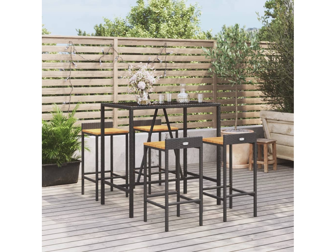 Pcs Conjunto De Bar P/ Jardim Vime Pe/acácia Maciça Preto Dkd Home Decor