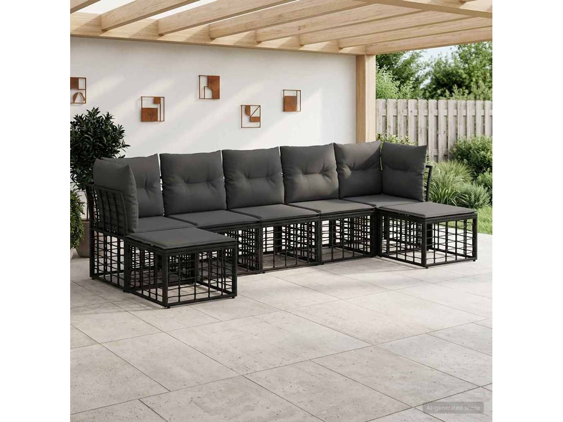 Vidaxl Conjunto De Sofás Para Exterior Preto Poliéster