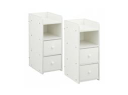 Relaxdays Mesa De Cabeceira, Conjunto De 2, 2 Gavetas, A X L X P: 55 X 22,5 X 34 Cm, Quarto, Mesinha De Cabeceira Branca