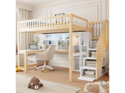 Cama Alta 140x200 Branca Led Escrivaninha Prateleiras VOLTEDGE
