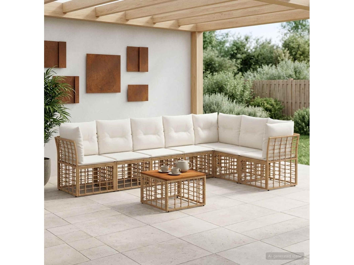 Vidaxl Conjunto De Sofás Para Exterior 8 Unid. Natural E Branco Creme