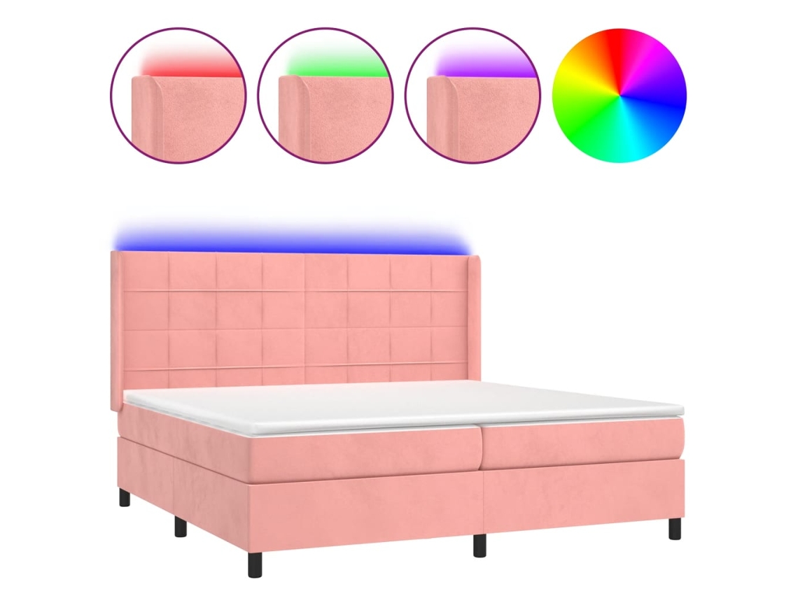 Cama Box Spring C/ Colchão/led 200x200 Cm Veludo Rosa MAISON EXCLUSIVE