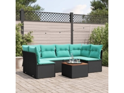 Vidaxl 7 Pcs Conjunto De Sofás P/ Jardim C/ Almofadões Vime Pe Preto