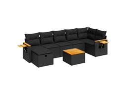 Conjunto de 8 Sofás de Jardim com Almofadões Vime Pe Preto MAISON EXCLUSIVE (N/A)