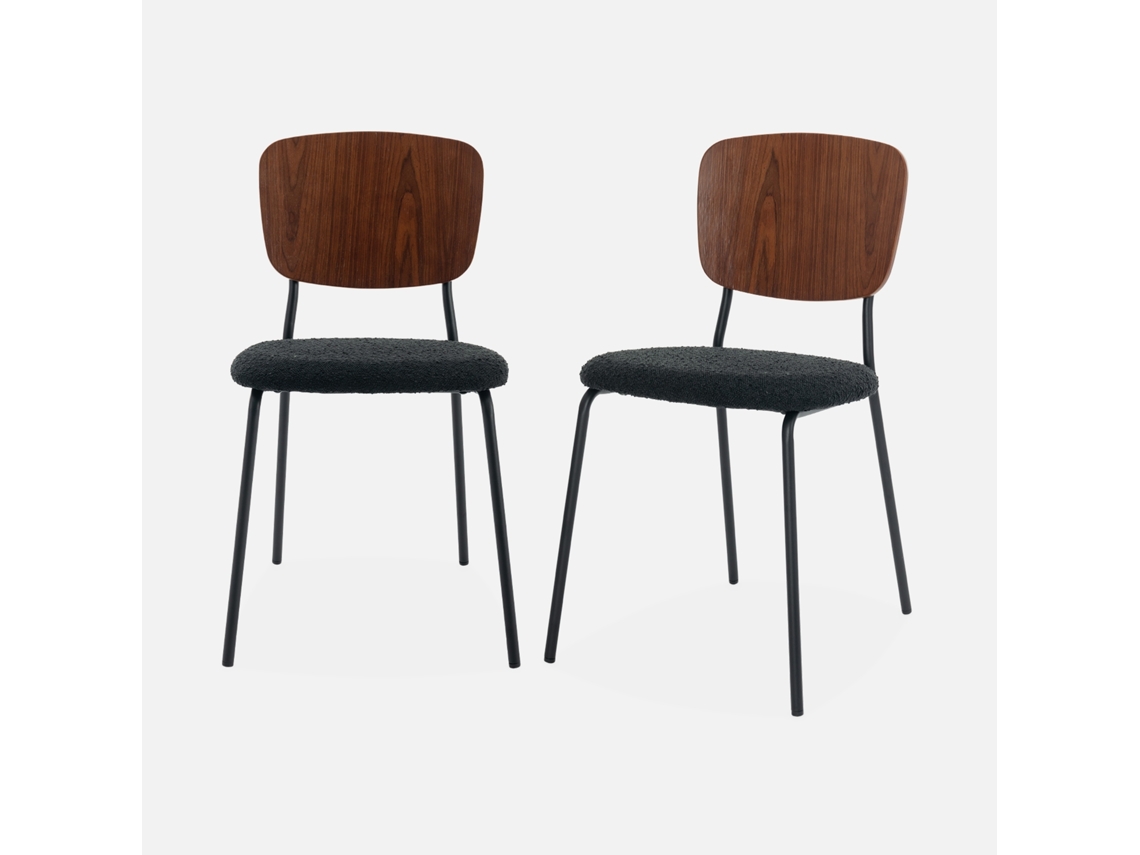 Cadeira Em Tecido Bouclé, Set De 2, Preto