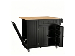 Carrinho De Cozinha Com Rodízios Bloqueáveis - Preto E Marrom - Mdf - 100 X 81 X 90 Cm