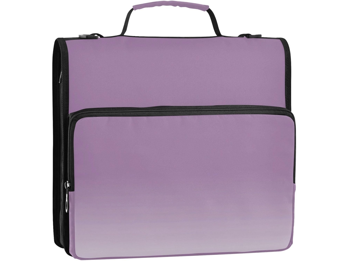 Organizador de Carteira com Zíper, À Prova D'água, Fecho Zíper e Alça Ombro, Degradê Roxo, 3,8 Cm, 3 Argolas