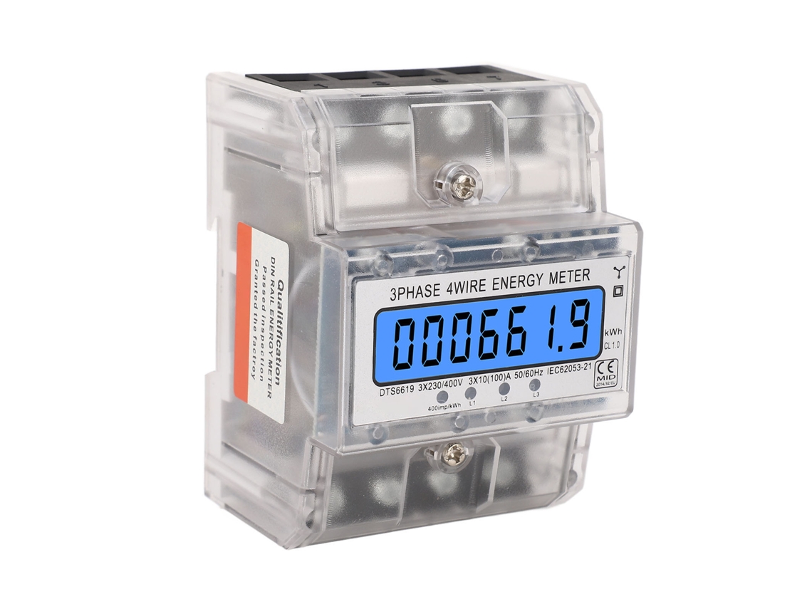 Medidor De Energia Trifásico, 230/400v Ac 10-100a, 4 Fios, Para Calha Din, Ecrã Lcd, Retroiluminado