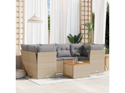 Vidaxl 7 Pcs Conjunto De Sofás P/ Jardim Com Almofadões Vime Pe Bege