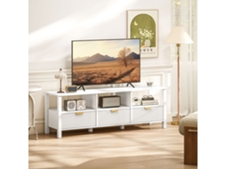Móvel Para Tv 152 Cm, Móveis De Televisão P/ Televisor 65 Polegadas Com 3 Gavetas E 3 Prateleiras Abertas, 152x39,5x50cm, Branco