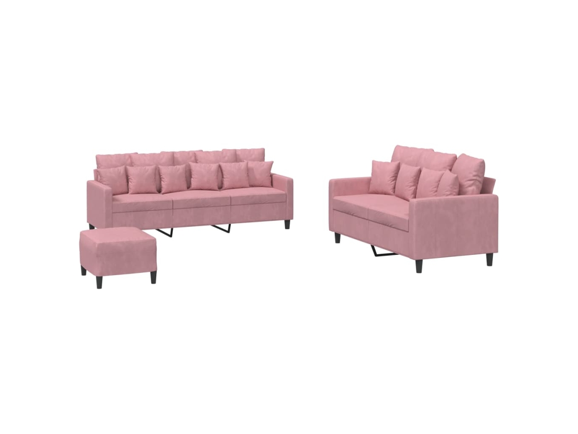 Maison Exclusive - 3 Pcs Conjunto De Sofás Com Almofadões Veludo Rosa
