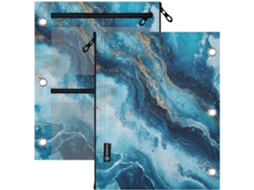 Pasta Transparente Com Janela E 3 Argolas, Textura De Mármore Azul E Dourado