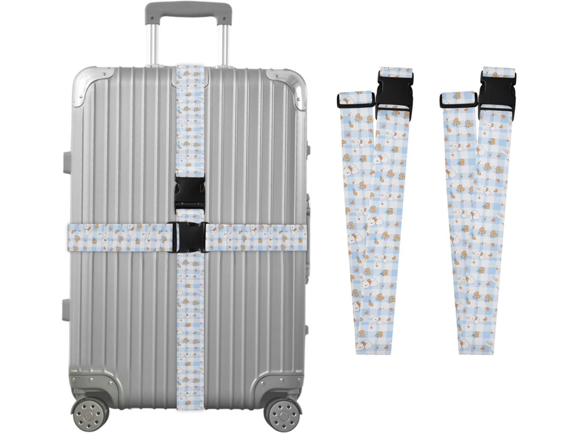 Conjunto De 2 Cintas Bagagem Com Estampa Coelho Xadrez Azul Para Malas, Cintas De Viagem, Acessórios Para Cintos