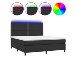 Cama Box Spring com Colchão LED 180x200 cm Couro Artificial Preto MAISON EXCLUSIVE