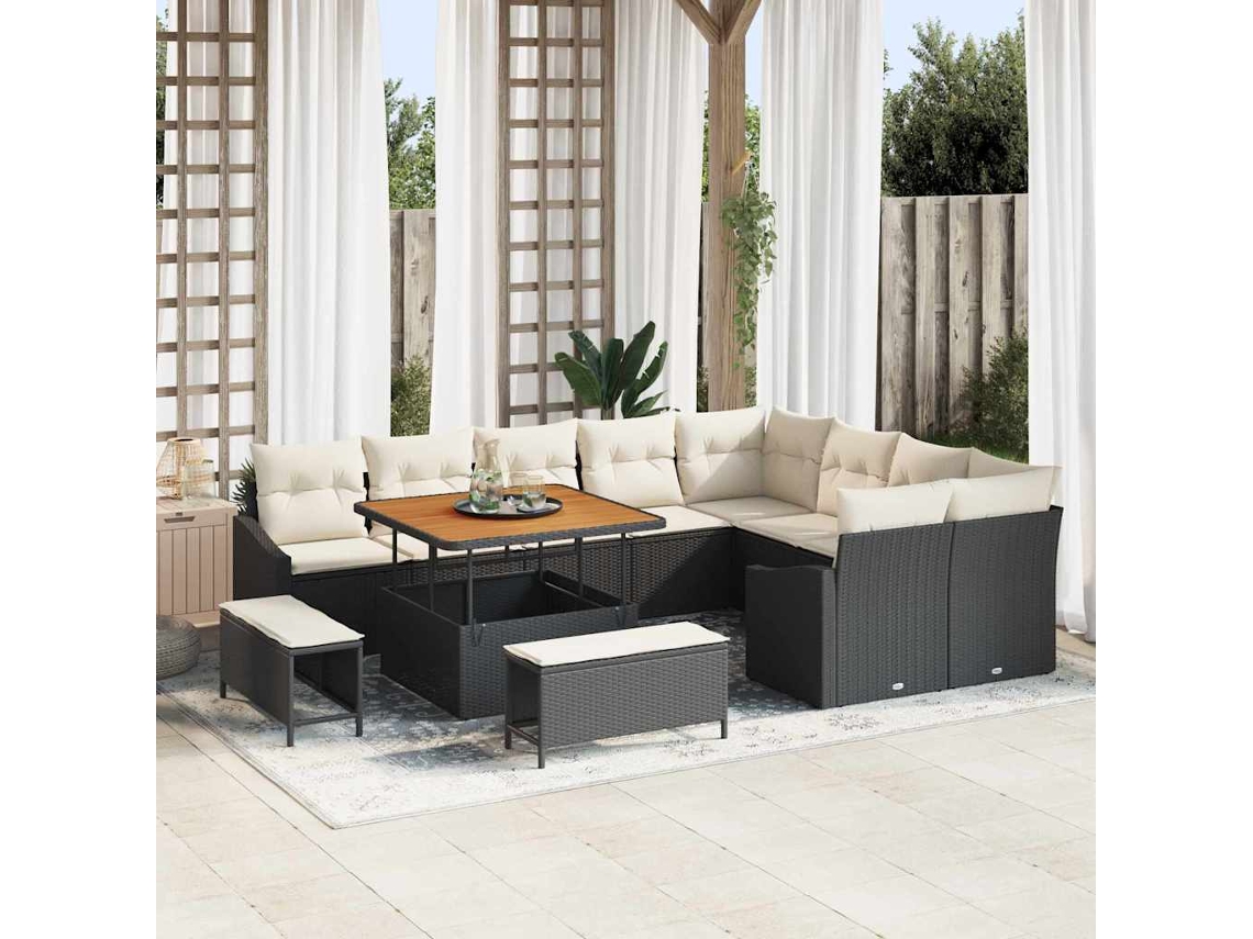 Vidaxl Conjunto De Sofá De Jardim 12 Unid. 7-número De Lugares Preto