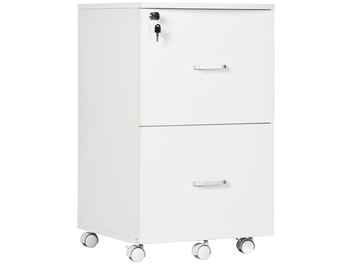 Armário de escritório com 2 gavetas e 5 rodas, MDF (43x45x72cm) Branco