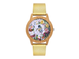 Relógio de quartzo unissex com pulseira de silicone/malha, dourado casual.